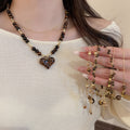 18K Gold Plated Tiger Eye Zircon Round Geometric Maillard Style Sweater Necklace view 2