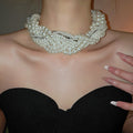 Light Luxury Rhinestone Beaded Knot Faux Pearl Geometric Choker Necklace view 3