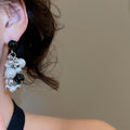 Crystal Beaded Pearl Tassel Geometric Light Luxury Silver Pin Drop Earrings view 3