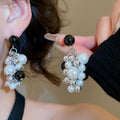 Crystal Beaded Pearl Tassel Geometric Light Luxury Silver Pin Drop Earrings view 1
