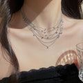 Korean Light Luxury Copper Zircon Multi Layer Tassel Geometric Sweater Necklace For Women view 3