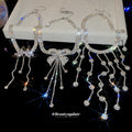 Light Luxury Alloy Butterfly Flower Tassel Necklace With Rhinestone Round Pendant view 1