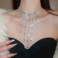 Light Luxury Alloy Butterfly Flower Tassel Necklace With Rhinestone Round Pendant view 2
