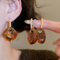 Vintage Coffee Brown Acrylic Round Pendant Drop Earrings Light Luxury Geometric Women's Jewelry view 2