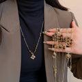 Vintage Tiger Eye Stone Flower Pendant Necklace, Light Luxury Geometric Round Choker view 2