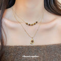 Vintage Tiger Eye Stone Flower Pendant Necklace, Light Luxury Geometric Round Choker view 4