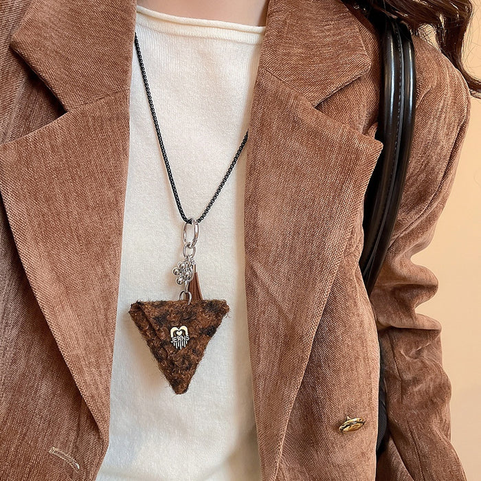 Plush Triangle Pendant Sweater Necklace Retro Maillard Style Geometric Light Luxury Choker