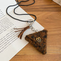 Plush Triangle Pendant Sweater Necklace Retro Maillard Style Geometric Light Luxury Choker view 2