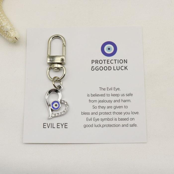 Metal Blue Evil Eye Protection Keychain Gift – Silver