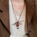 Vintage Light Luxury Wood Bead Bear And Star Pendant Sweater Necklace For Women view 3