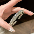 French Court Vintage Zircon Hollow Floral Open Copper Bangle Light Luxury Women's Jewelry view 2