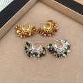 Vintage Maillard C Shape Beaded Tassel Copper Stud Earrings With Silver Pins view 2