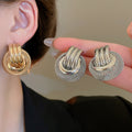 European American Geometric Round Metal Stud Earrings With Iron Posts Light Luxury Ear Jewelry view 1