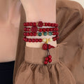 Cinnabar Stone Round Beaded Gourd Pendant Bangle Vintage Chinese Style Geometric Bracelet view 3