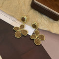 Vintage Gold Alloy Amber Enamel Petal Flower Drop Earrings For Women Elegant Maillard Style Earrings view 4