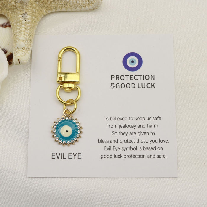 Metal Evil Eye Good Luck Card Keychain Car Gift – Red