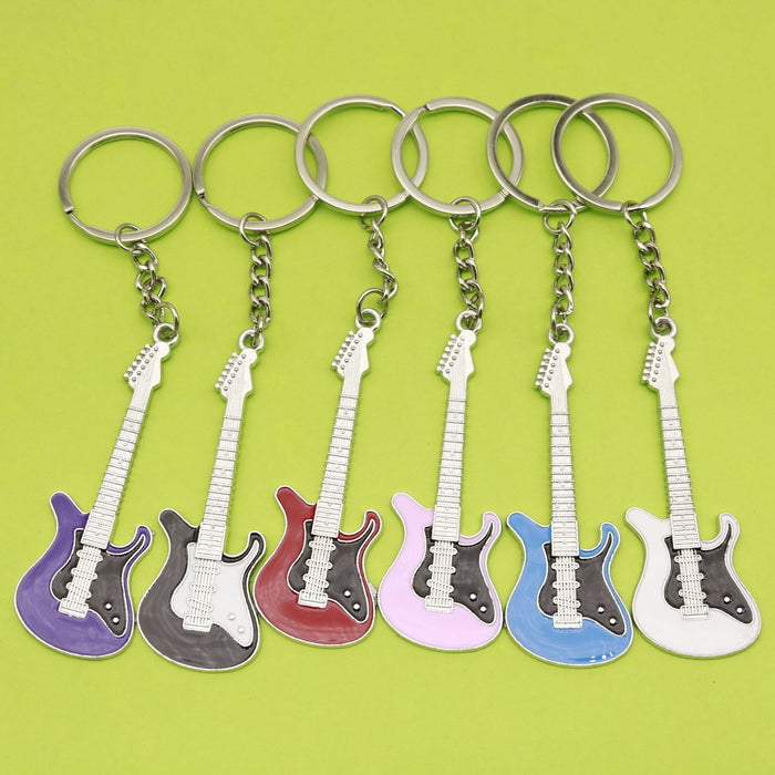 Metal Electric Guitar Keychain Colorful Epoxy Key Ring Gift