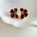 18K Gold Plated Copper Flower Stud Earrings With Silver Pins, Enamel Vintage Light Luxury Style view 3
