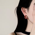 18K Gold Plated Copper Flower Stud Earrings With Silver Pins, Enamel Vintage Light Luxury Style view 2