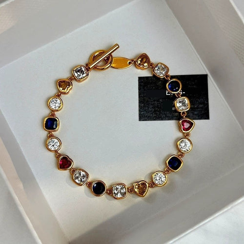 18K Gold Plated Copper Zircon Geometric Heart Quadrilateral Light Luxury Bangle For Women