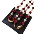 New Chinese Style Red Glass Beaded Pearl Sweater Necklace Geometric Round Light Luxury Collarbone Chain view 5