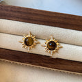 18K Gold Plated Copper Tiger Eye Star Stud Earrings With Silver Posts, Maillard Light Luxury Style view 3