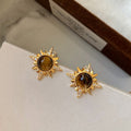 18K Gold Plated Copper Tiger Eye Star Stud Earrings With Silver Posts, Maillard Light Luxury Style view 4