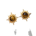18K Gold Plated Copper Tiger Eye Star Stud Earrings With Silver Posts, Maillard Light Luxury Style view 5