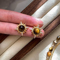 18K Gold Plated Copper Tiger Eye Star Stud Earrings With Silver Posts, Maillard Light Luxury Style view 2