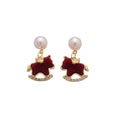 Light Luxury Horse Drop Earrings With Faux Pearl Rhinestone Flocked Animal Design view 5