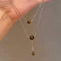 Light Luxury Double Layer Tiger Eye Copper Round Geometric Sweater Necklace For Women view 1