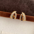 Light Luxury Copper Teardrop Tiger Eye Zircon Stud Earrings With Silver Needles view 1