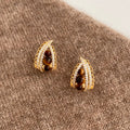 Light Luxury Copper Teardrop Tiger Eye Zircon Stud Earrings With Silver Needles view 3