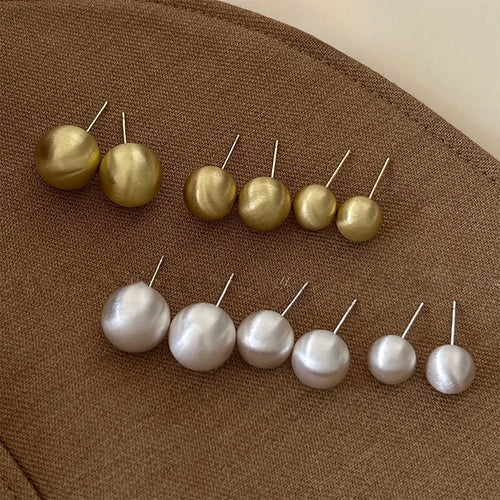 Brushed Copper Round Stud Earrings For Women Minimalist Geometric Light Luxury Versatile Jewelry