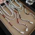 Light Luxury Faux Pearl Crystal Double Layer Beaded Sweater Necklace With Geometric Round Design view 2