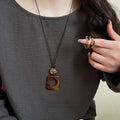Acrylic Brown Leopard Print Pendant Necklace And Hoop Earrings Jewelry Set, Minimalist Light Luxury Style view 2