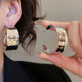 Polished Metal C Shape Stud Earrings With Silver Post Geometric European Statement Ear Jewelry view 3