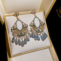 Ethnic Vintage Geometric Artificial Crystal Tassel Drop Earrings With Silver Needle Studs view 3