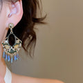 Ethnic Vintage Geometric Artificial Crystal Tassel Drop Earrings With Silver Needle Studs view 4