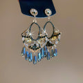 Ethnic Vintage Geometric Artificial Crystal Tassel Drop Earrings With Silver Needle Studs view 1