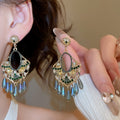 Ethnic Vintage Geometric Artificial Crystal Tassel Drop Earrings With Silver Needle Studs view 2