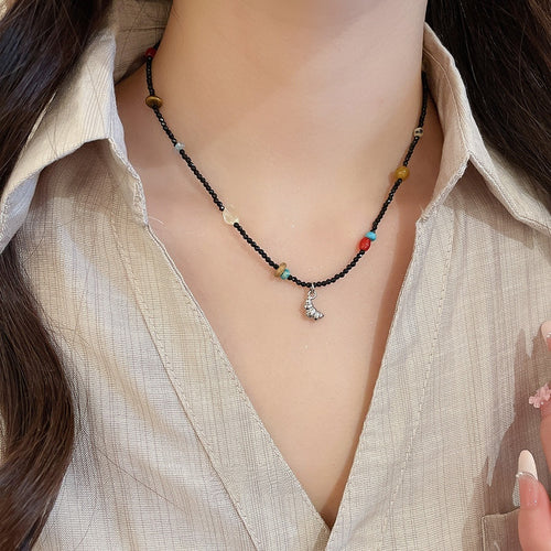 Vintage Ethnic Artificial Crystal Beaded Pendant Necklace With Round Geometric Charm