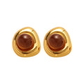 Maillard Style Faux Tiger Eye Resin Square Stud Earrings For Women, Retro Light Luxury Geometric Design view 5