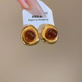 Maillard Style Faux Tiger Eye Resin Square Stud Earrings For Women, Retro Light Luxury Geometric Design view 2