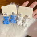 Cute Flocked Teddy Bear Pearl Drop Earrings With Silver Pins For Women view 2