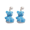 Cute Flocked Teddy Bear Pearl Drop Earrings With Silver Pins For Women view 5