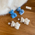 Cute Flocked Teddy Bear Pearl Drop Earrings With Silver Pins For Women view 4