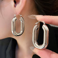 Minimalist Iron Smooth Oval Hoop Earrings, Geometric Light Luxury Commuter Ear Cuffs view 3