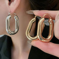 Minimalist Iron Smooth Oval Hoop Earrings, Geometric Light Luxury Commuter Ear Cuffs view 1