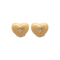 Copper Zircon Heart Earrings With Brushed Finish, Light Luxury Daily Commuter Jewelry view 5